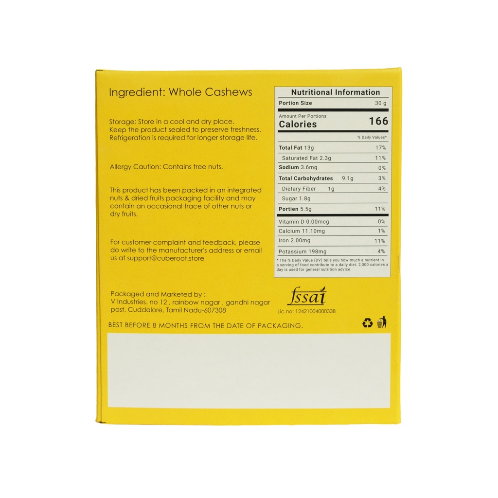 Whole Cashew Nuts W240 Grade (Large size) 200G.